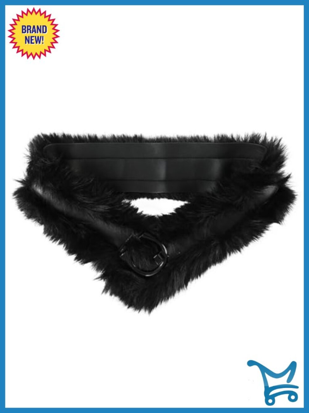 Faux Fur Belt with PU Leather Waistband Wide Winter Furry Cinch Belt for Dress